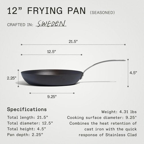 Made In Cookware - Seasoned 12" Blue Carbon Steel Frying Pan - (Like Cast Iron, but Better) - Professional Cookware - Crafted in Sweden - Induction Compatible