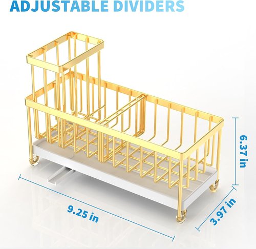 Cisily Kitchen Sink Caddy Organizer - Rustproof 304 Stainless Steel Sponge Holder (Gold, 9.25")