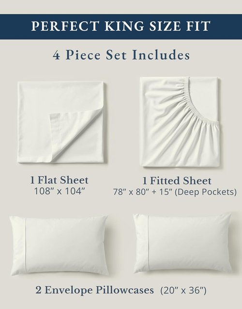 LANE LINEN King Bed Set - 100% Organic Cotton, Ultra Soft 4-Piece Crisp Percale Sheets - Glacier Grey