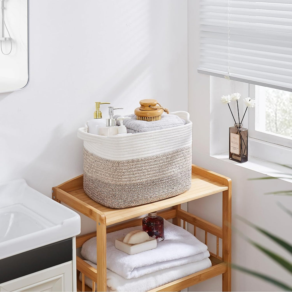 OIAHOMY Woven Storage Baskets - Cotton Rope Baskets for Toys & Towels | Pack of 3, Gradient Yellow