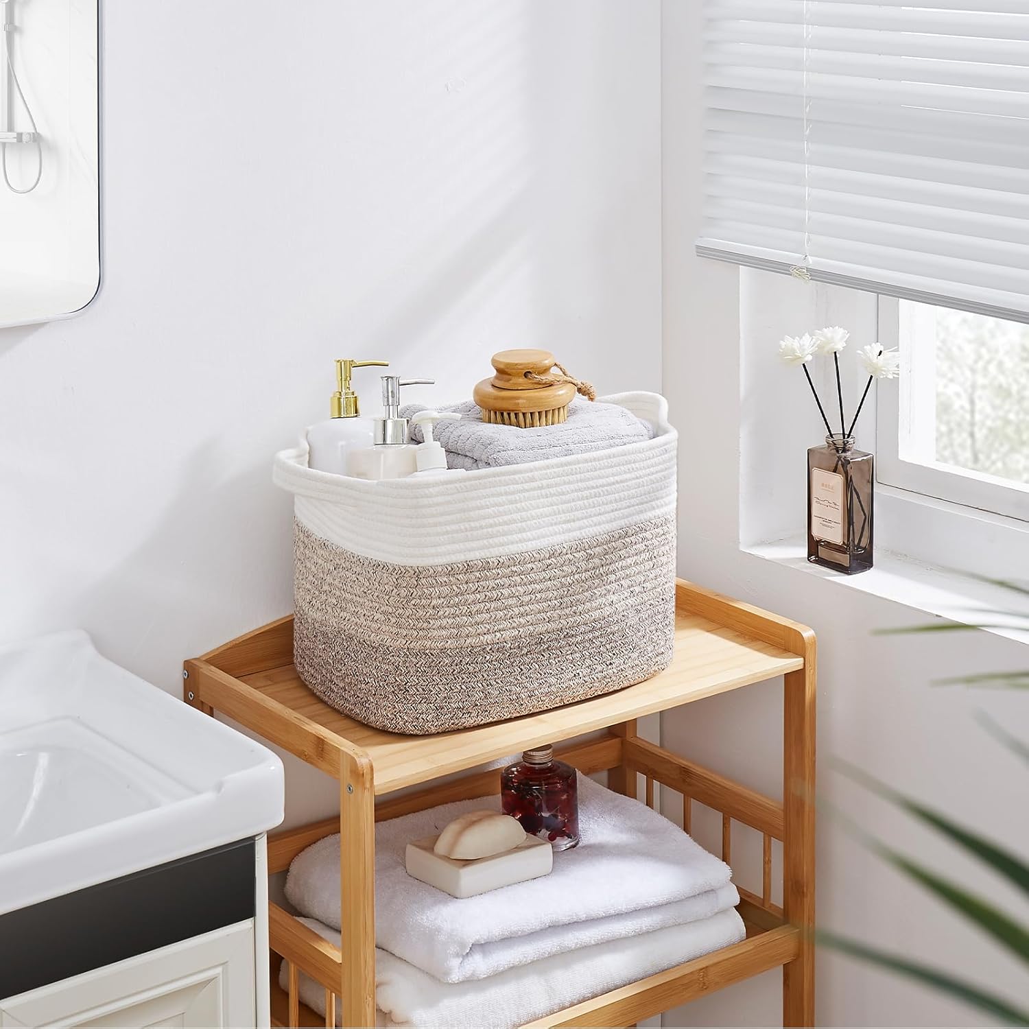 OIAHOMY Woven Storage Baskets - Cotton Rope Baskets for Toys & Towels | Pack of 3, Gradient Yellow
