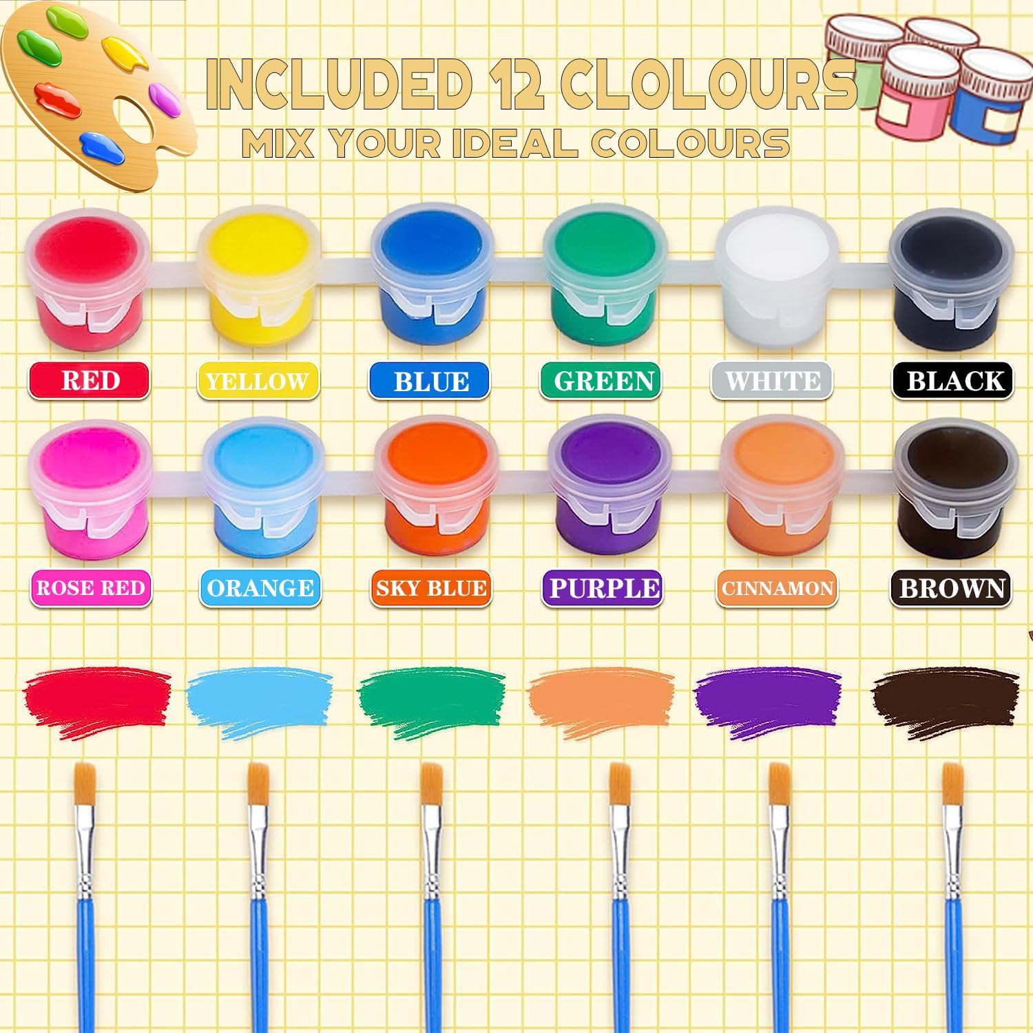 Skiennix 145 Pcs Mini Acrylic Paint Set - Washable 12 Colors with 5 Paint Trays for Kids & Adults Crafting
