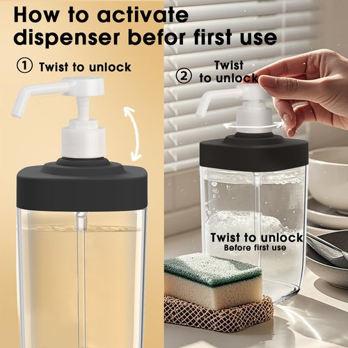 Kitchen Soap Dispenser with Sponge Holder, 800ml Large Capacity Dish Soap Dispenser Caddy, Shatterproof & Rustproof Sink Organizer with Extended Tube, Removable Caddy - Free Funnel Included-Wood Grain