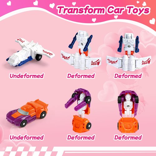 28-Pack Party Favor Gift Mini Transforming Robot Car Toys Bulk with Cards for Kids Transformer Vehicle Toys Party Favors School Classroom Gifts Exchange Goodie Bag Stuffers for Boys and Girls