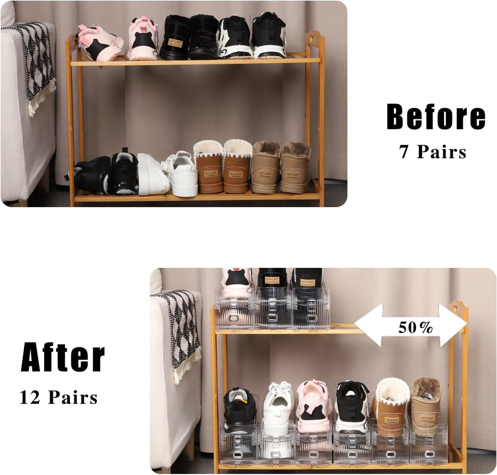 Uni HIMO Shoe Stacker Shoe Rack Organizer for Closet Space Saver Storage Shoe Holder Organization (Transparent, 6 pack)