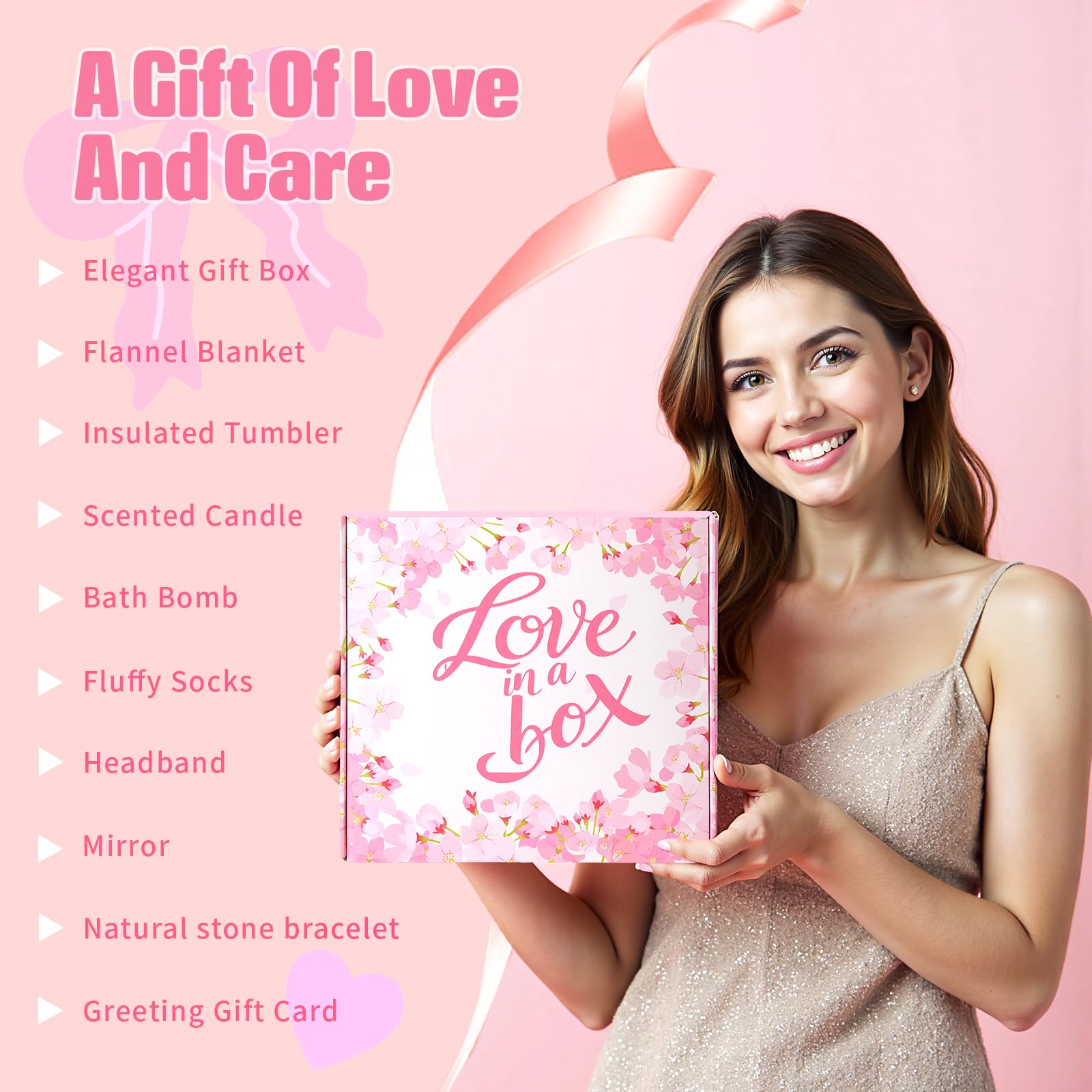 Birthday Gifts for Women, Gift Basket for Mom Wife Sister Her Friends, Luxury Self Care Spa Set with Blanket, Thank You Get Well Soon Box for Mother Valentine Day