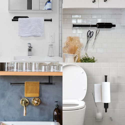 YeeBeny Black Paper Towel Holder Kitchen Roll Holder, Paper Towel Holder - Self Adhesive or Drilling, Under Cabinet Paper Towel Rack, Wall Mounted Paper Towel(Black)