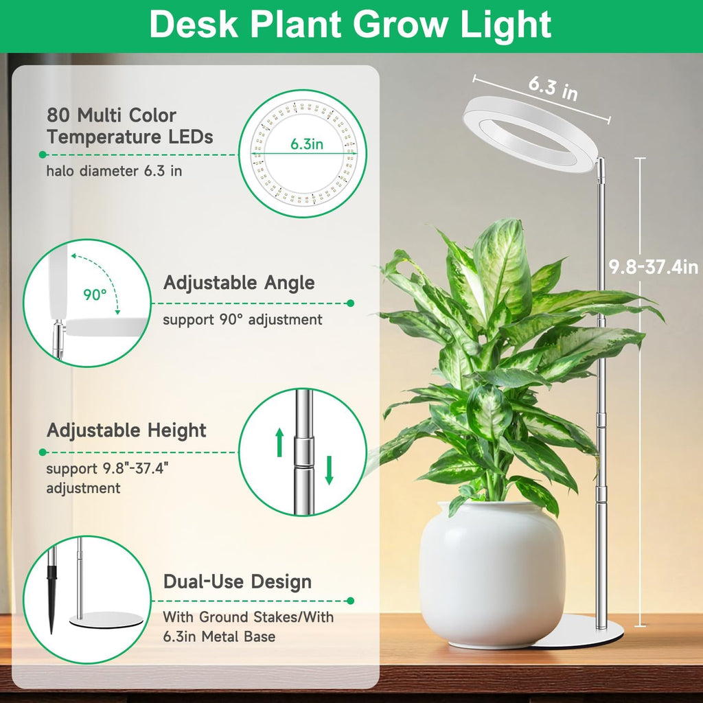 Aokrean Grow Lights - Full Spectrum Indoor Plant Lamps | Height Adjustable 9.8"-37.4" with Auto Timer & 3 Spectrums (2 Pack)