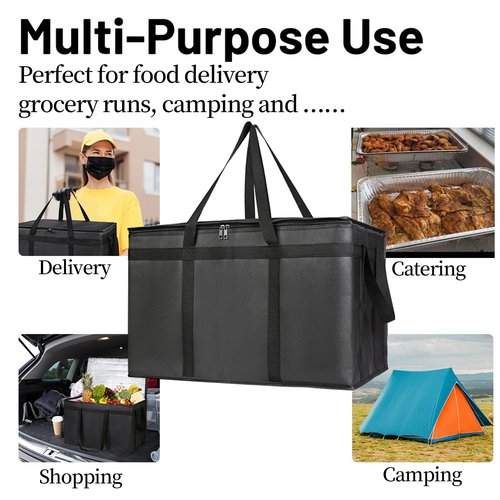Bodaon Insulated Food Delivery Bag With Hard Bottom, XXXL Pizza Cooler Bags, Rideshare Delivery Bag, Grocery Shopping and Catering Thermal Cold/Hot Styrofoam Carrier for Travel/Car