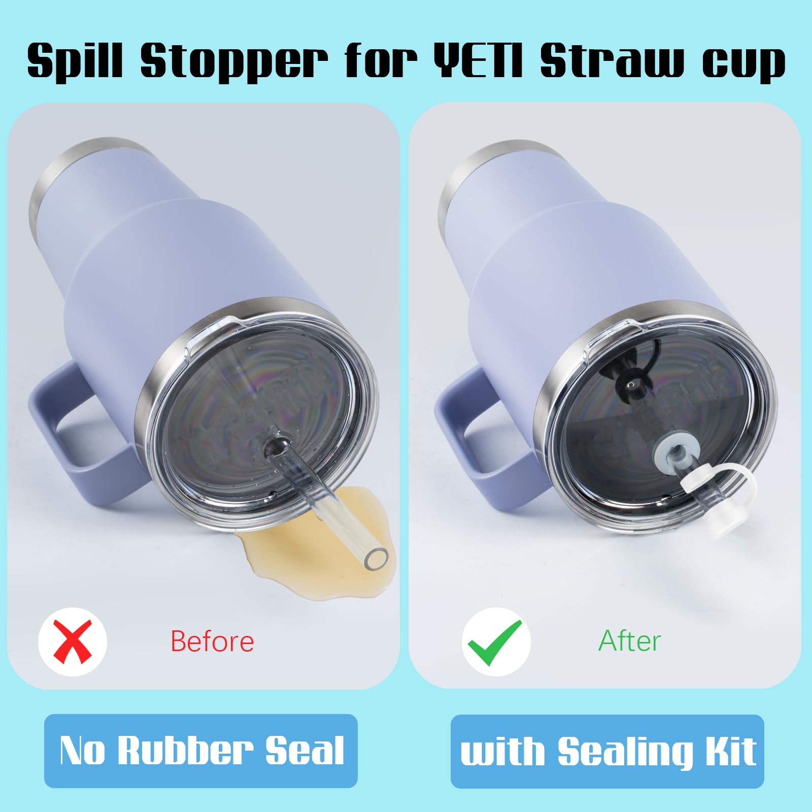 2 Pack Spill Stoppers for Yeti, Straw Spill Stopper for Yeti Straw Cup Lids 42 oz 35 oz 25 oz, Silicone Leak Proof for Rambler 26 oz, Leaking Proof for Mug Tumbler, BPA Free, Dishwasher Safe