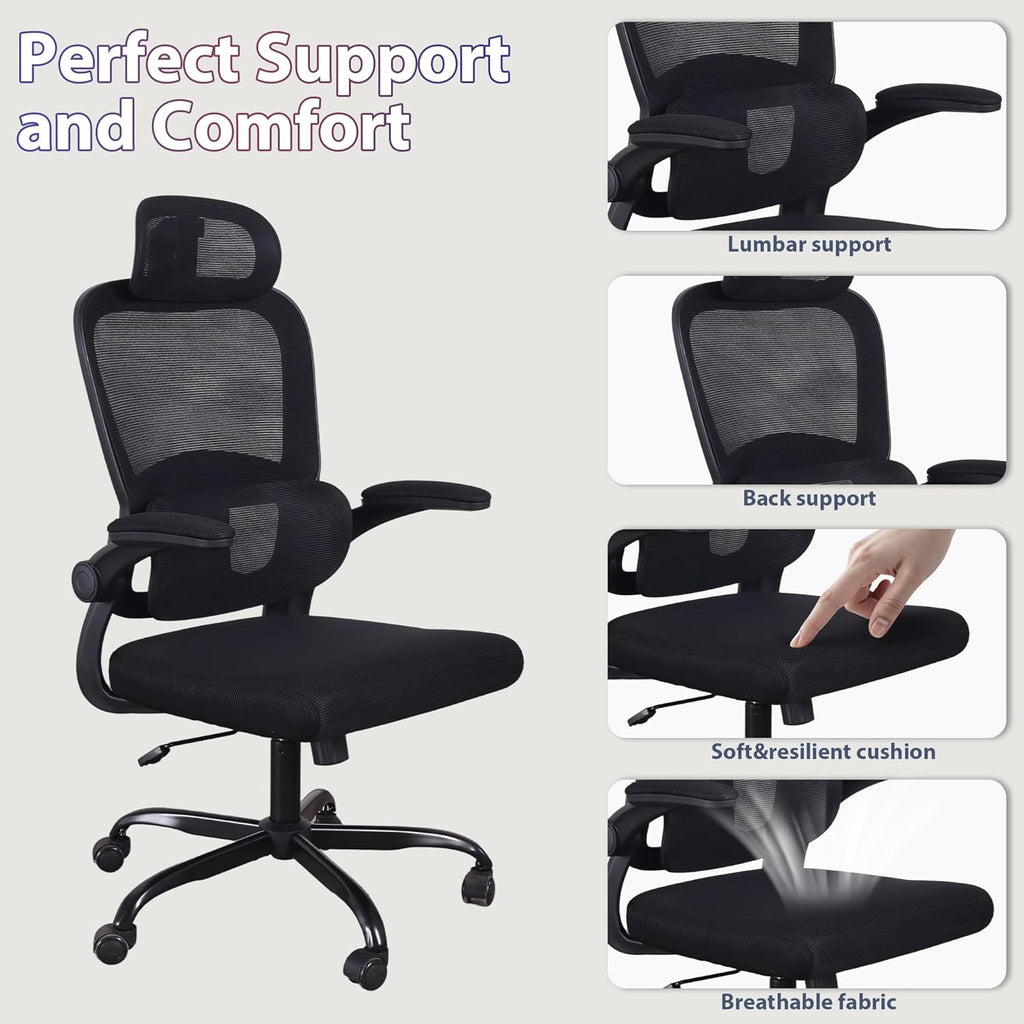 Skiennix Ergonomic Office Chair - High Back Mesh Design with Adjustable Lumbar Support | Rolling Swivel Task Chair