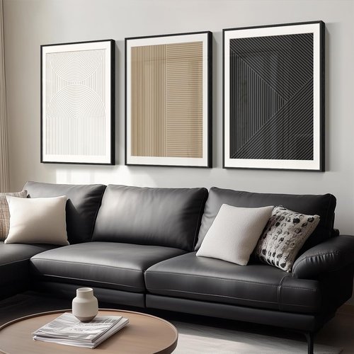 Framed Modern Black and White Abstract Wall Art - Set of 3 Minimalist Canvas Prints | 24x36 Inch for Living Room & Office
