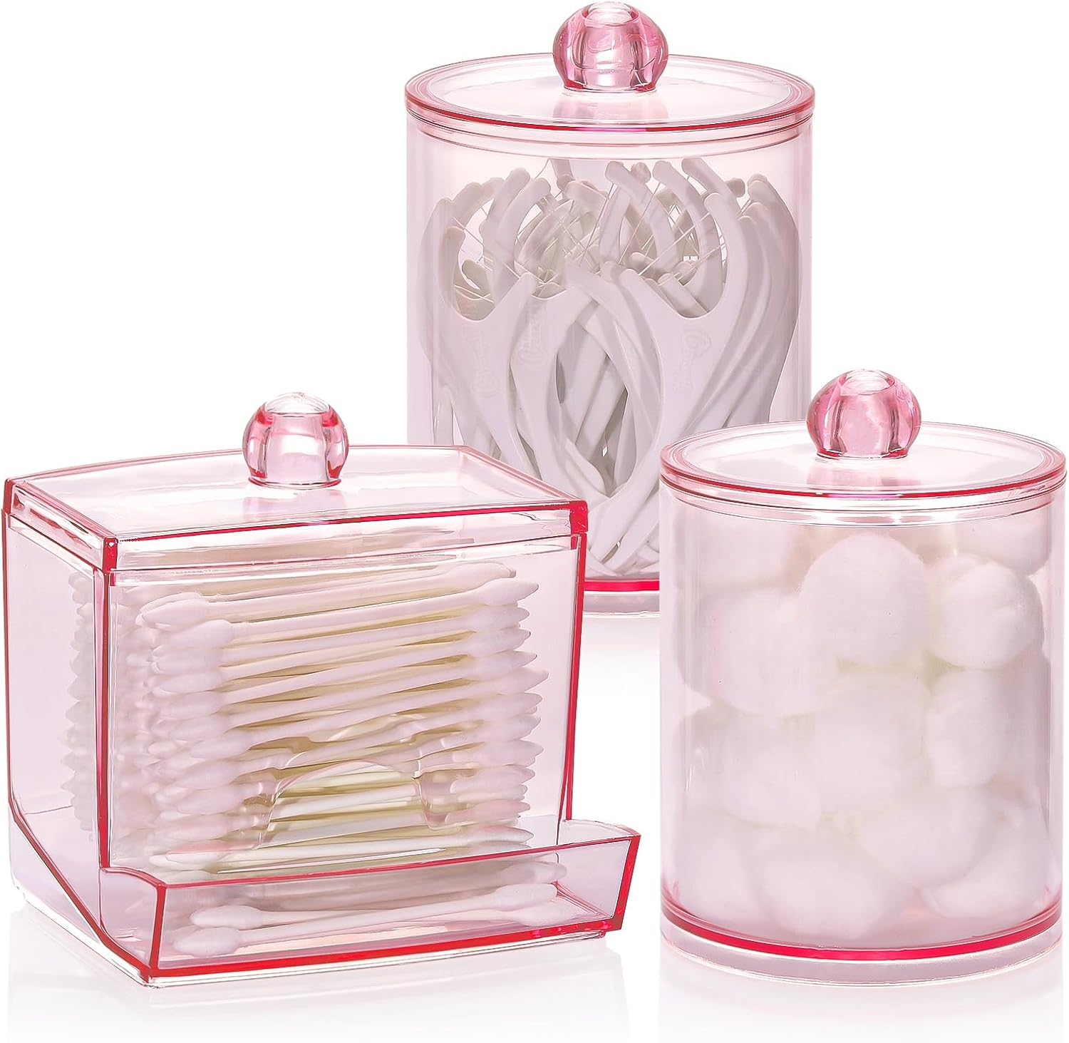 Tbestmax Cotton Swab Dispenser - Stylish Pink Apothecary Jar Organizer for Bathroom Storage | 10 oz Capacity