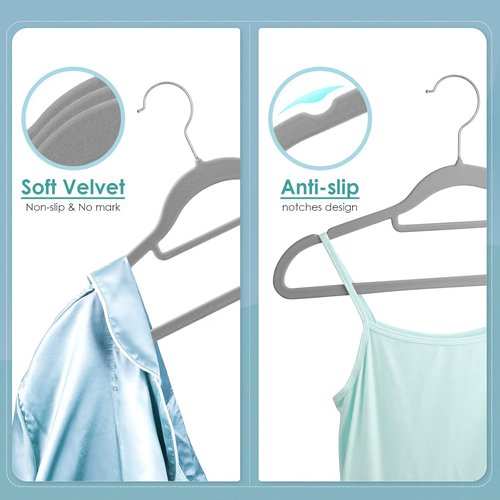 DUDUCOFU Velvet Hangers - Non-Slip Felt Clothes Hangers | 30 Pack Grey Slim Design with 360° Swivel Hook for Suits & Dresses