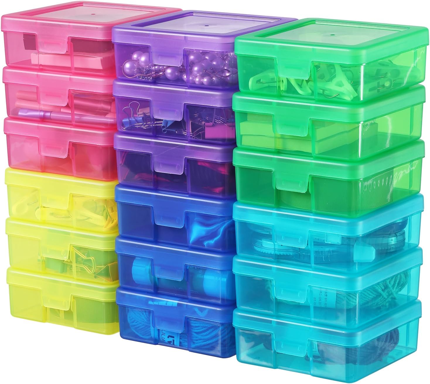 Skiennix 18-Pack Mini Plastic Storage Containers - Colorful Hobby Art Organizer with Latching Lid