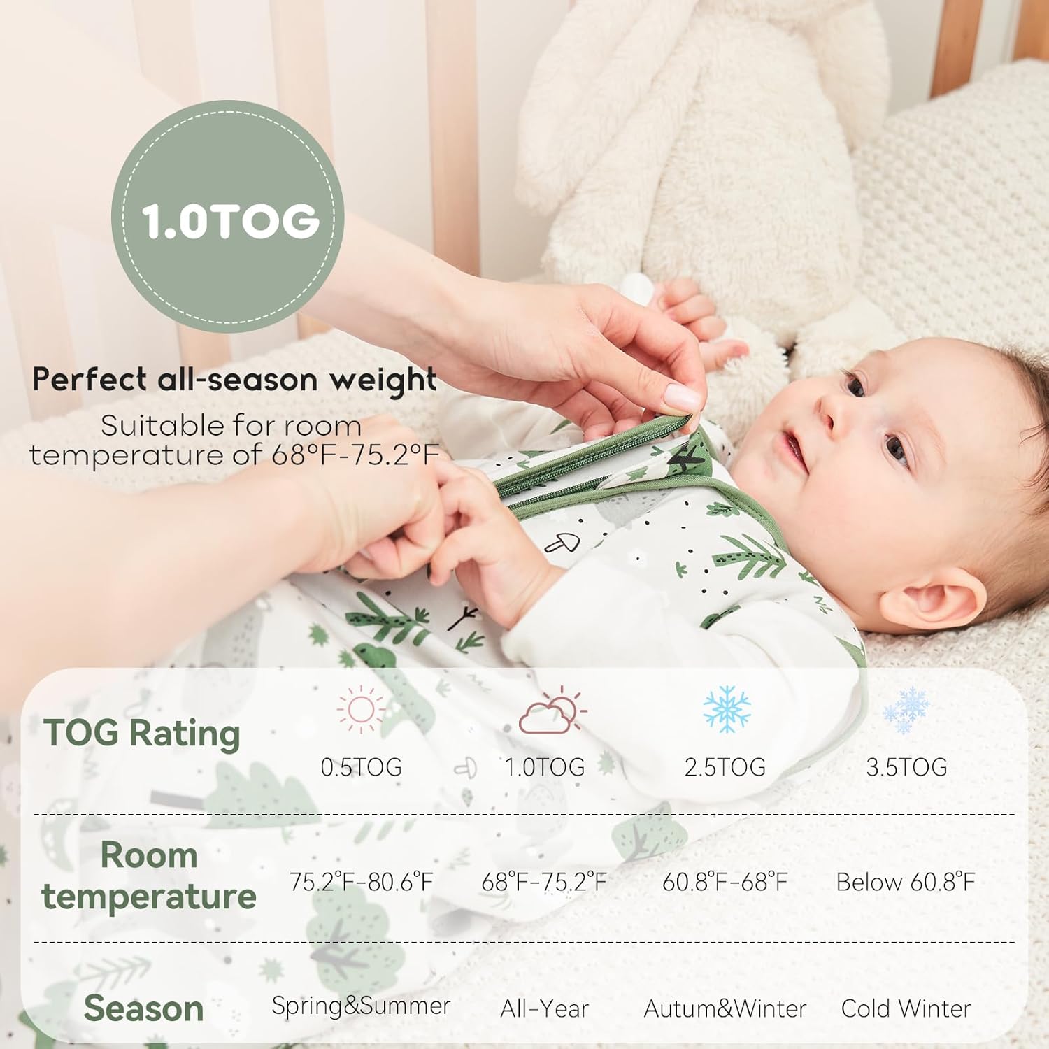 Yoofoss Baby Sleep Sack | 100% Organic Cotton 2-Pack | 6-12 Months, TOG 1.0, Lightweight & 2-Way Zipper
