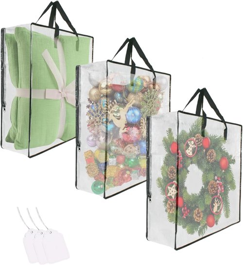 Clear Storage Bags by [Brand Name] - 3 Pack with Zipper & Handles for Wreaths | Ideal Gift Bag Organizer