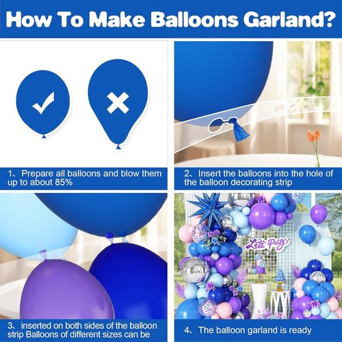 Blue Purple Silver Balloon Arch Garland Kit - Star Foil & 4D Round Balloons for Baby Shower & Birthday Party Decorations