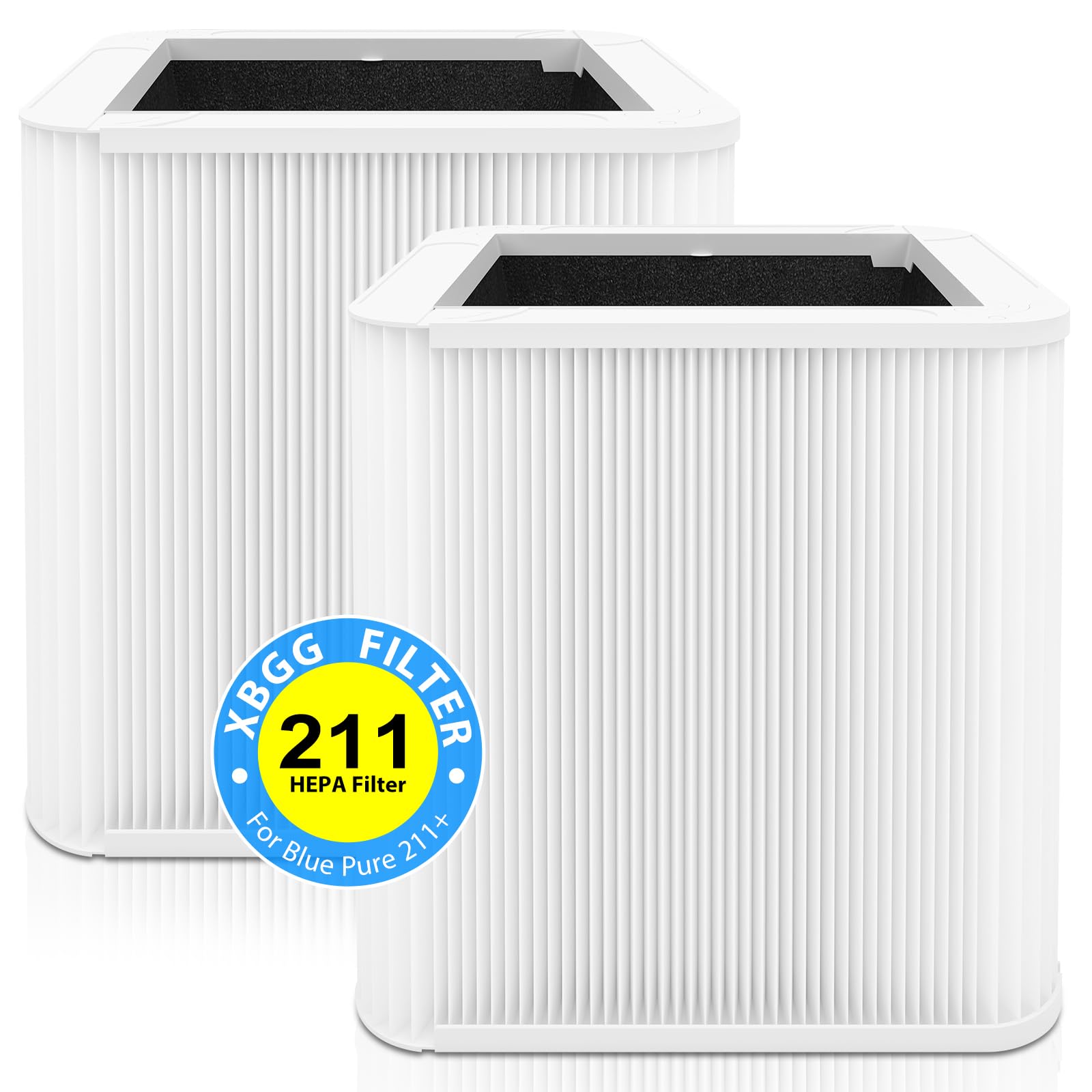 XBGG 211+ Replacement Filter Compatible with Blue Pure 211 Air Purifier Series, 2-in-1 Filtration System of H13 True HEPA and Activated Carbon Filter, 2 Pack