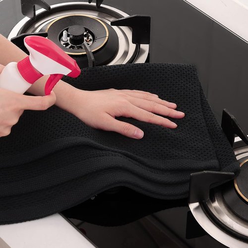 Homaxy 100% Cotton Kitchen Dish Towels - Ultra Soft & Absorbent Quick Drying, 20 x 28 Inches, Black | 4-Pack