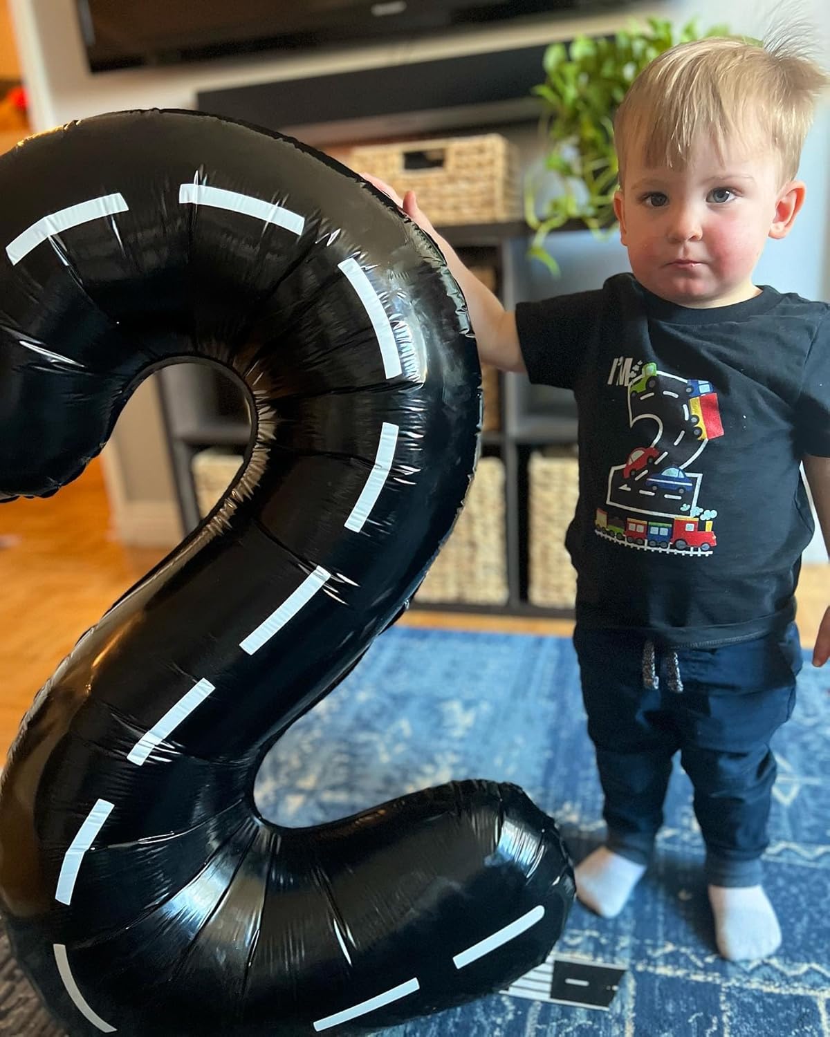 Race Car 2 Balloon - 40 Inch Black Number 2 Balloon for Second Birthday Party Decorations