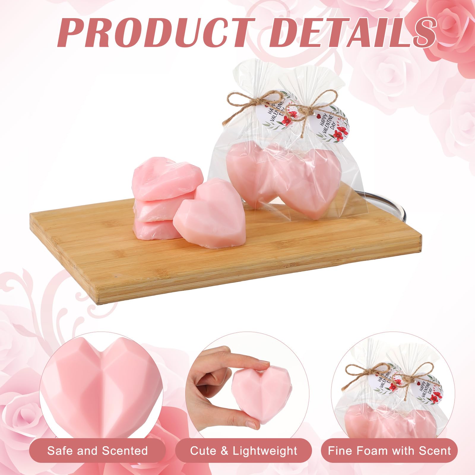 Loopeer 20 Set Pink Heart Shaped Soap Gift for Guests Valentine's Day Soap with Happy Valentine's Day Tags Transparent Bags Wedding Bridal Shower Baby Shower Return Gift for Guest Birthday Party Favor