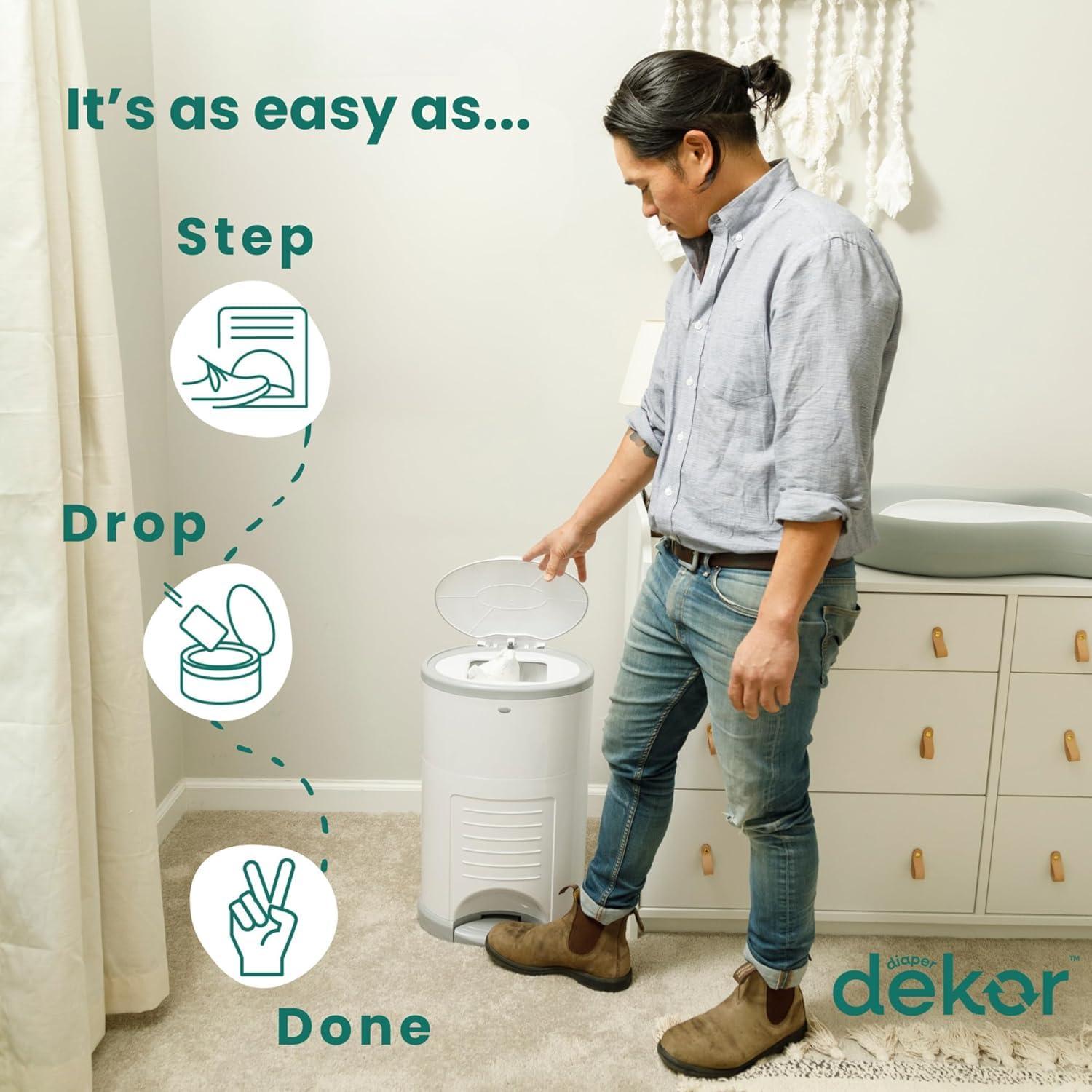 Diaper Dekor EKO Plus Diaper Pail Gift Set, White | ONLY Eco-Friendly Diaper Pail Made with 70% Recycled Materials | Comes with up to a Year's Supply Worth of Diaper Dekor Refills!