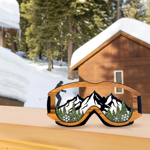 Fiwochic Wooden Ski Art Decor Skiing Gifts Decorative Layered Snow Goggles Decoration for Skiing Lovers Winter Rustic Home(Ski Goggles)