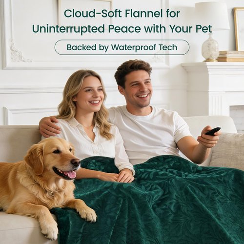 LOOBANI Waterproof Blanket for Bed, Soft Flannel Love Blanket 80"x90" for Queen & King Beds, Stain & Spill Proof Couch Protector for Pet Messes, Includes Storage Bag, Travel-Friendly