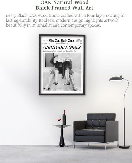 iHery Premium Black Oak Wood Wall Art - Trendy "Girls Just Wanna Have Fun" Canvas Decor | 12x16in