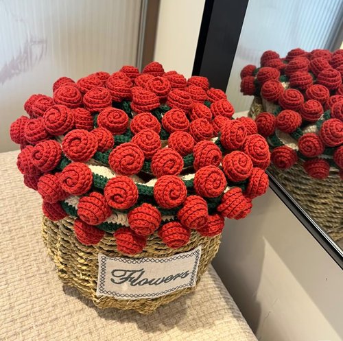 SUVEUS Crochet Flower Bouquet Throw Blanket, 43'' Handmade Knitted Blanket with Rose Flowers, Gift for Women on Birthday Mother’s Day Valentine's Day Anniversary