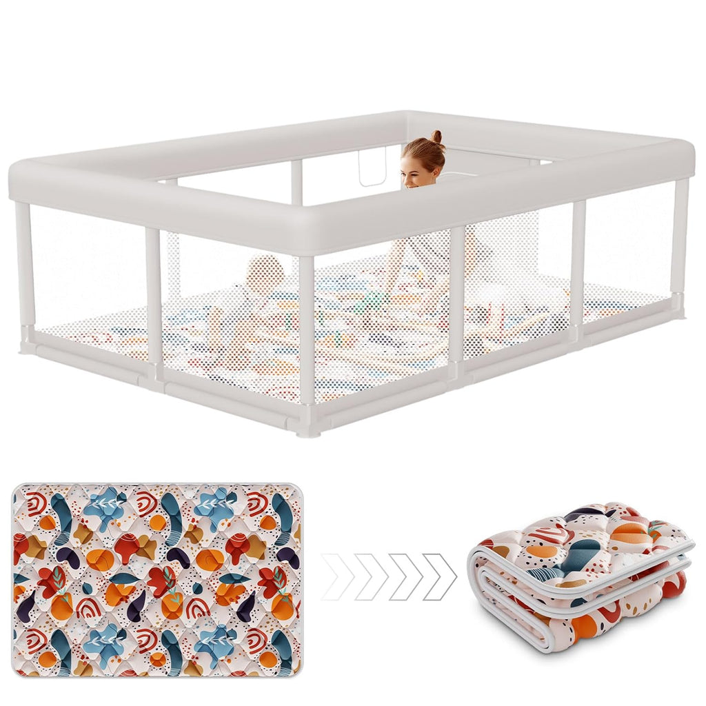 Regine Switzerland Baby Playpen - Large 74"x50" Indoor & Outdoor Play Yard with Zipper Gates & Breathable Mesh
