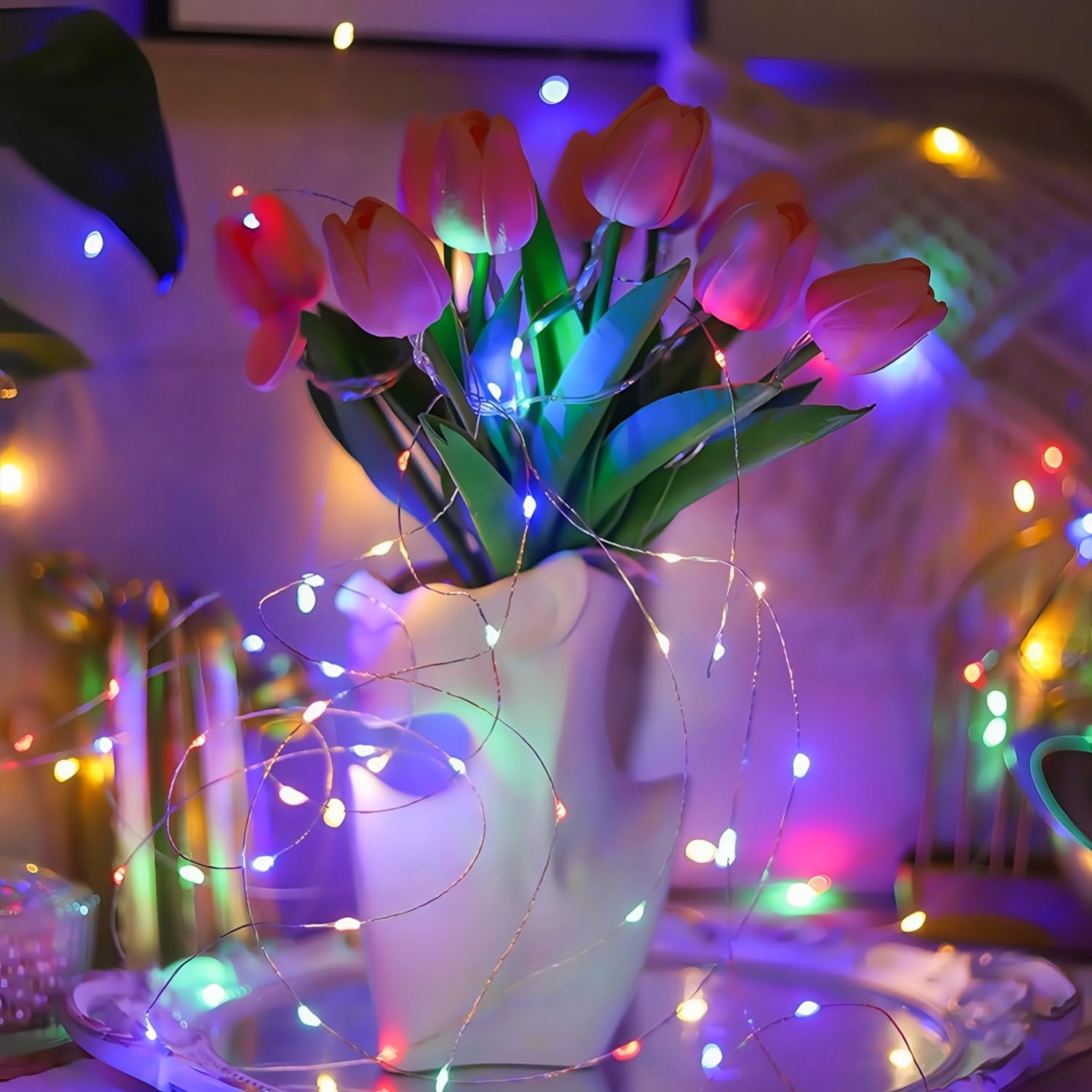 WATERGLIDE 12 Pack Colorful Fairy Lights - Waterproof 20 LED Mini String Lights for DIY Decor | 7 ft Silver Wire