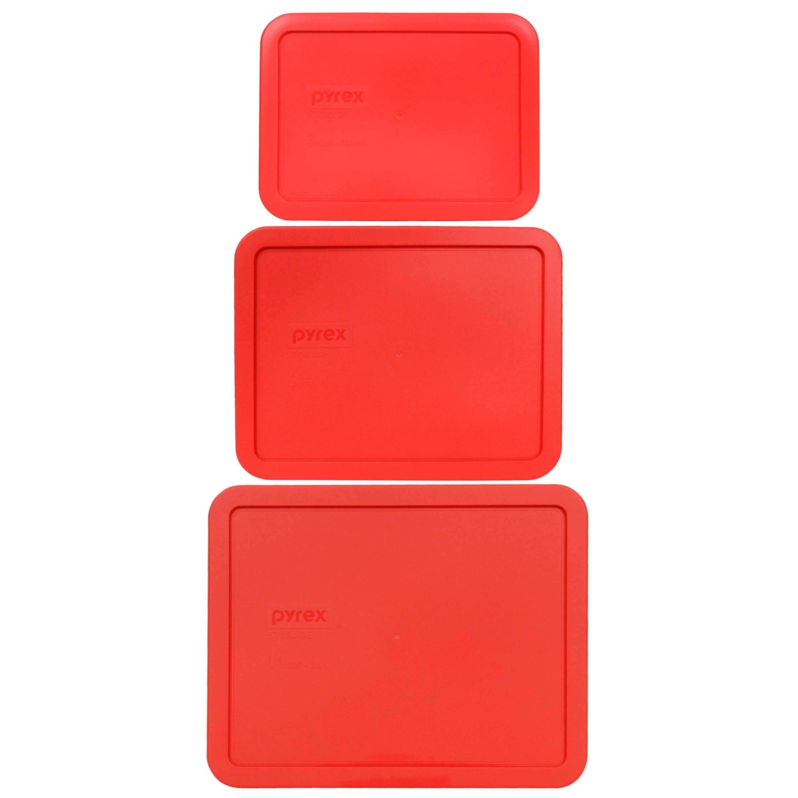 Pyrex 7212-PC 11 Cup, 7211-PC 6 Cup & 7210-PC 3 Cup Red Food Storage Replacement Lids - Made in USA