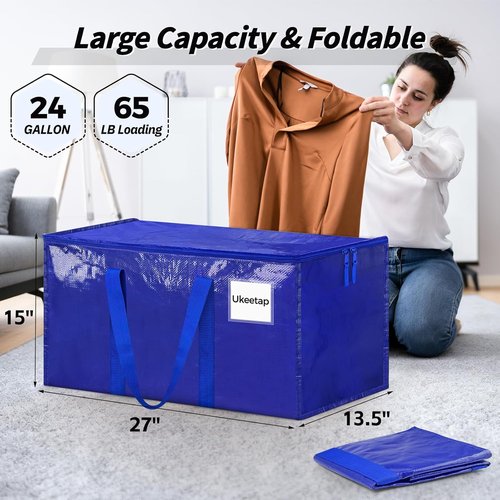 **Skiennix Extra Large Heavy-Duty Moving Bags - 16 Pack with Reinforced Handles & Zippers | Blue Storage Totes for Clothes & Dorm Supplies**