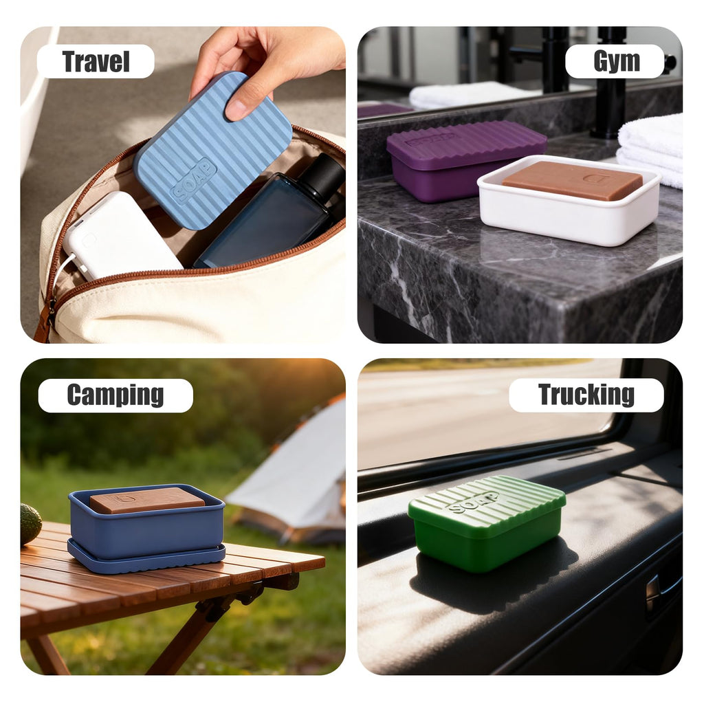 AIDIMMING Extra Large Silicone Travel Soap Case, Leak Proof Bar Soap Holder & Container for Extended Trips, Camping & Gym,Truck Drivers, Fits 10oz Duke Cannon, Shampoo & Conditioner Bars (Deep Blue)