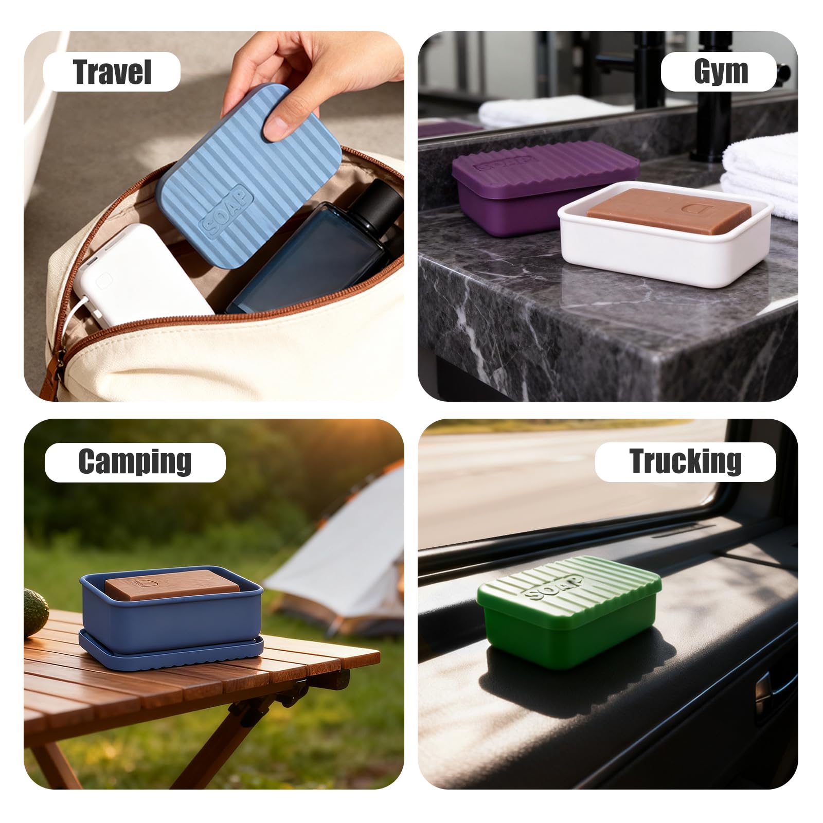 AIDIMMING Extra Large Silicone Travel Soap Case, Leak Proof Bar Soap Holder & Container for Extended Trips, Camping & Gym,Truck Drivers, Fits 10oz Duke Cannon, Shampoo & Conditioner Bars (Deep Blue)