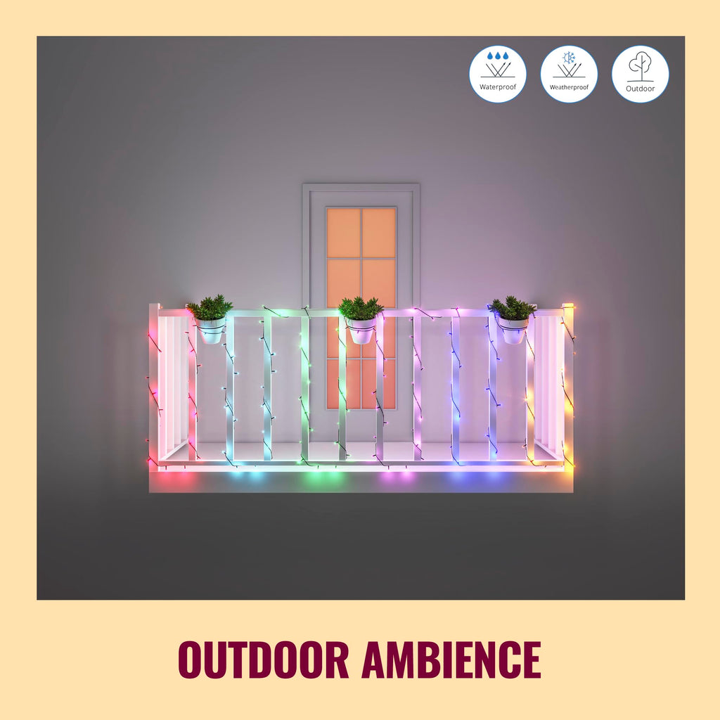 WiZ Connected Fairy Lights, 65.6ft RGB LED Smart Color-Changing, Static and Dynamic Modes, Music Sync, App and Voice Control