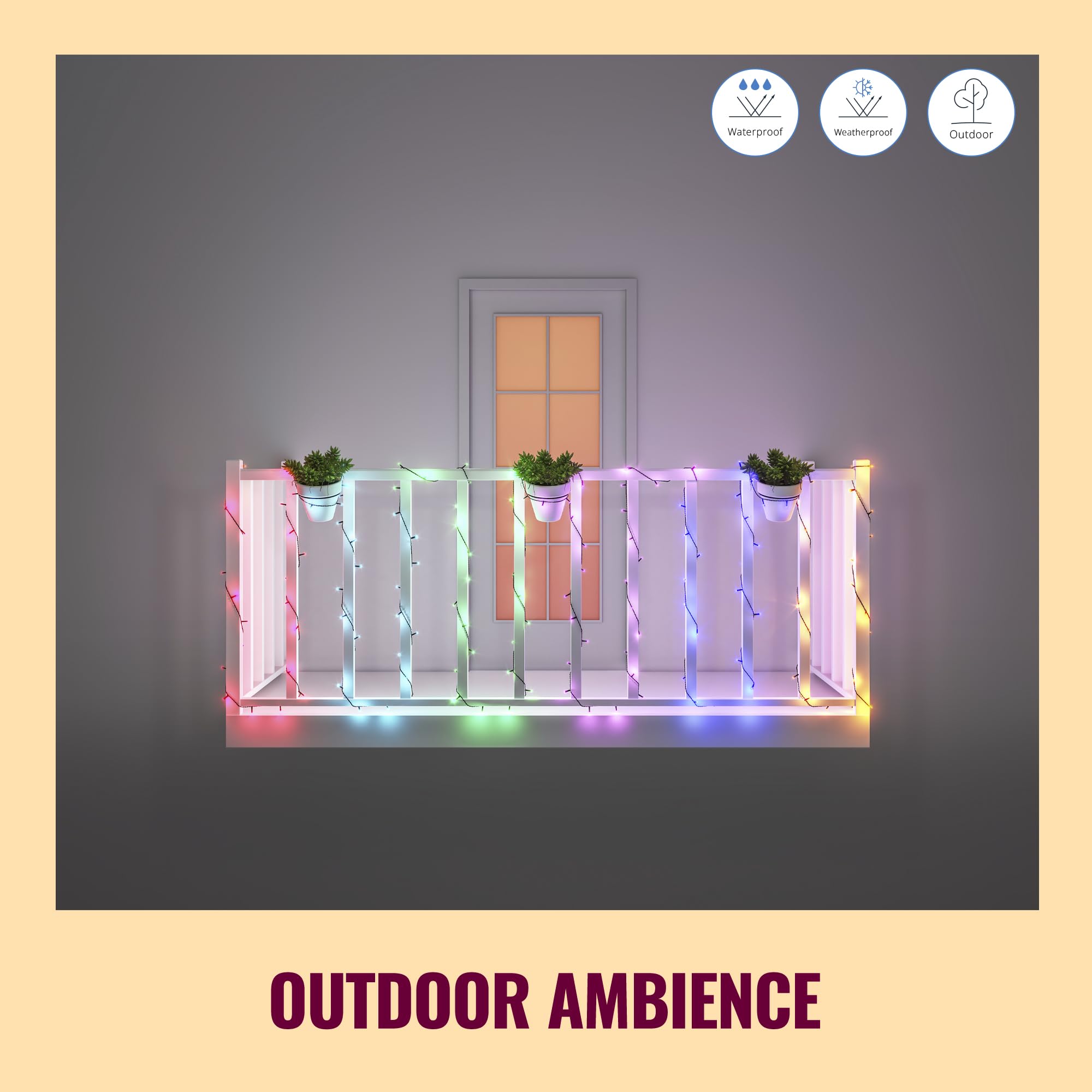 WiZ Connected Fairy Lights, 65.6ft RGB LED Smart Color-Changing, Static and Dynamic Modes, Music Sync, App and Voice Control
