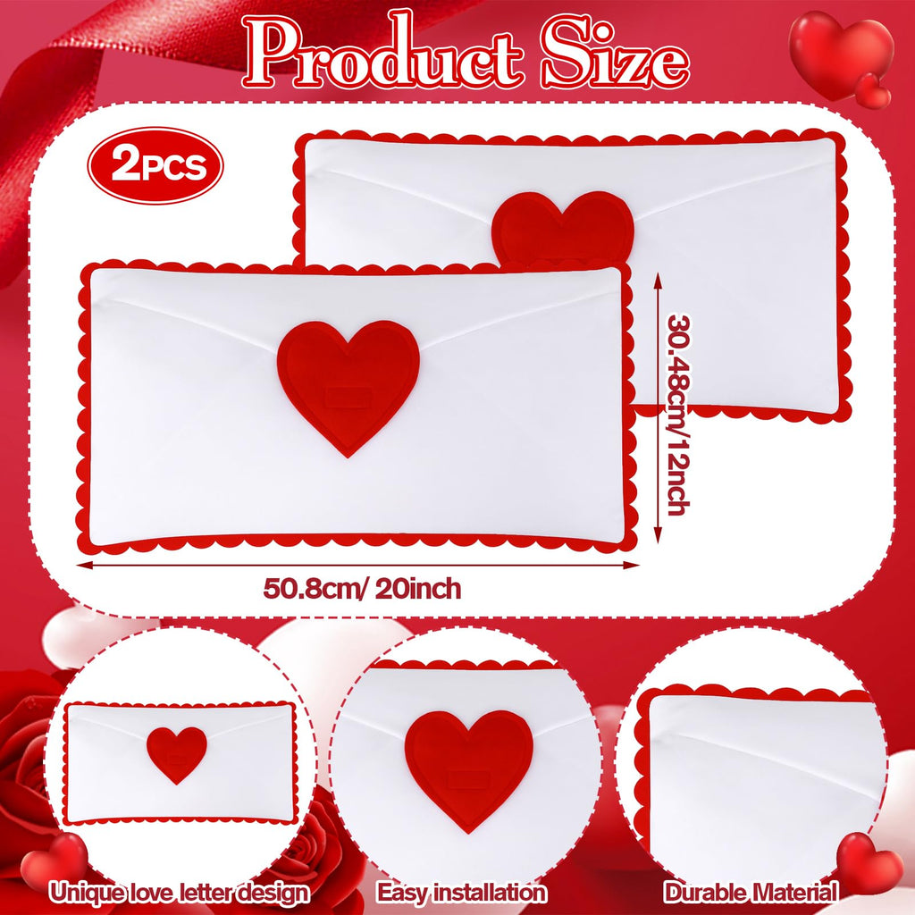 Cinnvoice 2 Pcs Valentine Day Pillow Covers 12x20 Valentines Lumbar Pillow Case Love Pattern Throw Cushion Case Heart Shape Embroidery Throw Covers for Bedroom Sofa Couch Decoration(Envelope)