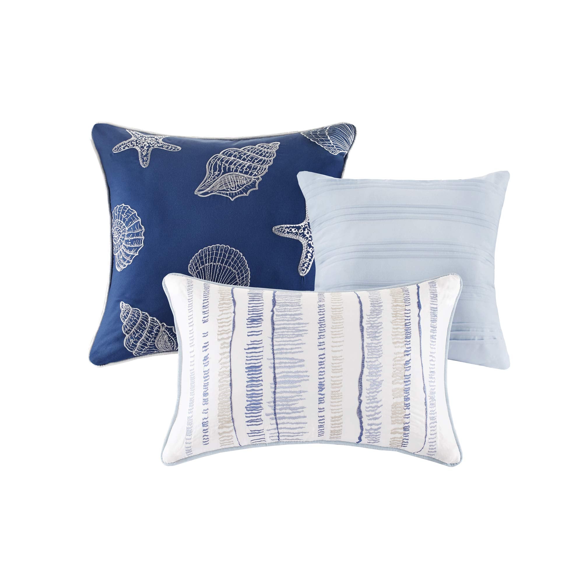 Madison Park Quilt Set Cottage Coastal Design, 6 Piece Set - All Season, Coverlet Bedspread Lightweight Bedding Layer, Shams, Toss Pillows, King/Cal King(104"x94"), Blue/White