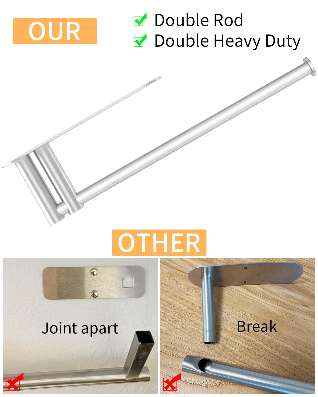 Paper Towel Holder Under Cabinet, 13Inch Self-Adhesive or Wall Paper Towel Holder for Kitchen, Bathroom, RV, Brushed Nickel