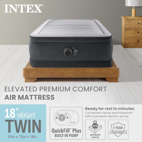 Intex Twin Size Air Mattress - 18" Height, Built-in Pump, Dura-Beam Deluxe Comfort for Travel & Guests