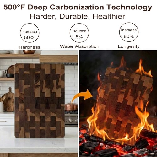 3 Pcs Acacia Wood Cutting Board, Wooden Cutting Boards for Kitchen, Reversible Wooden Chopping Board, End Grain Cutting Board, Built-In Handles, Wooden Trays for Meat, Fruit Vegetable and Cheese