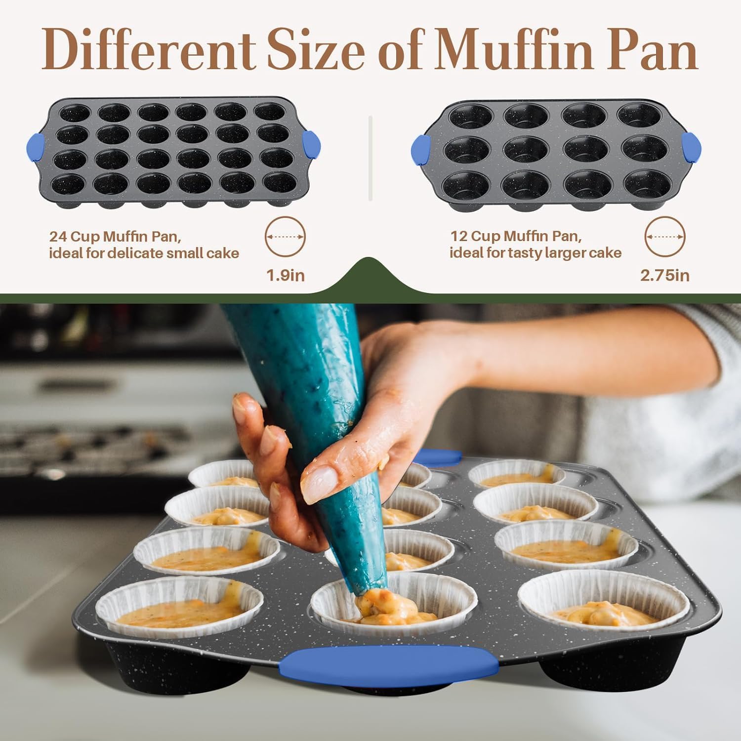 Skiennix 11-Piece Professional Baking Set - Oven-Safe Nonstick Cookware with Cool-Touch Handles | Black & Blue