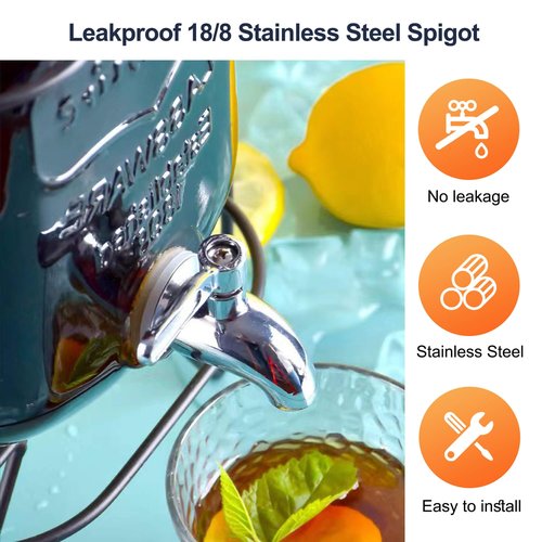 2 Gallon Drink Dispensers for Parties, 2 Pack Beverage Dispensers with Stand, Glass Water Jug Dispenser, with 18/8 Stainless Steel Spigot, Great for Party, Wedding, Picnic, BBQ