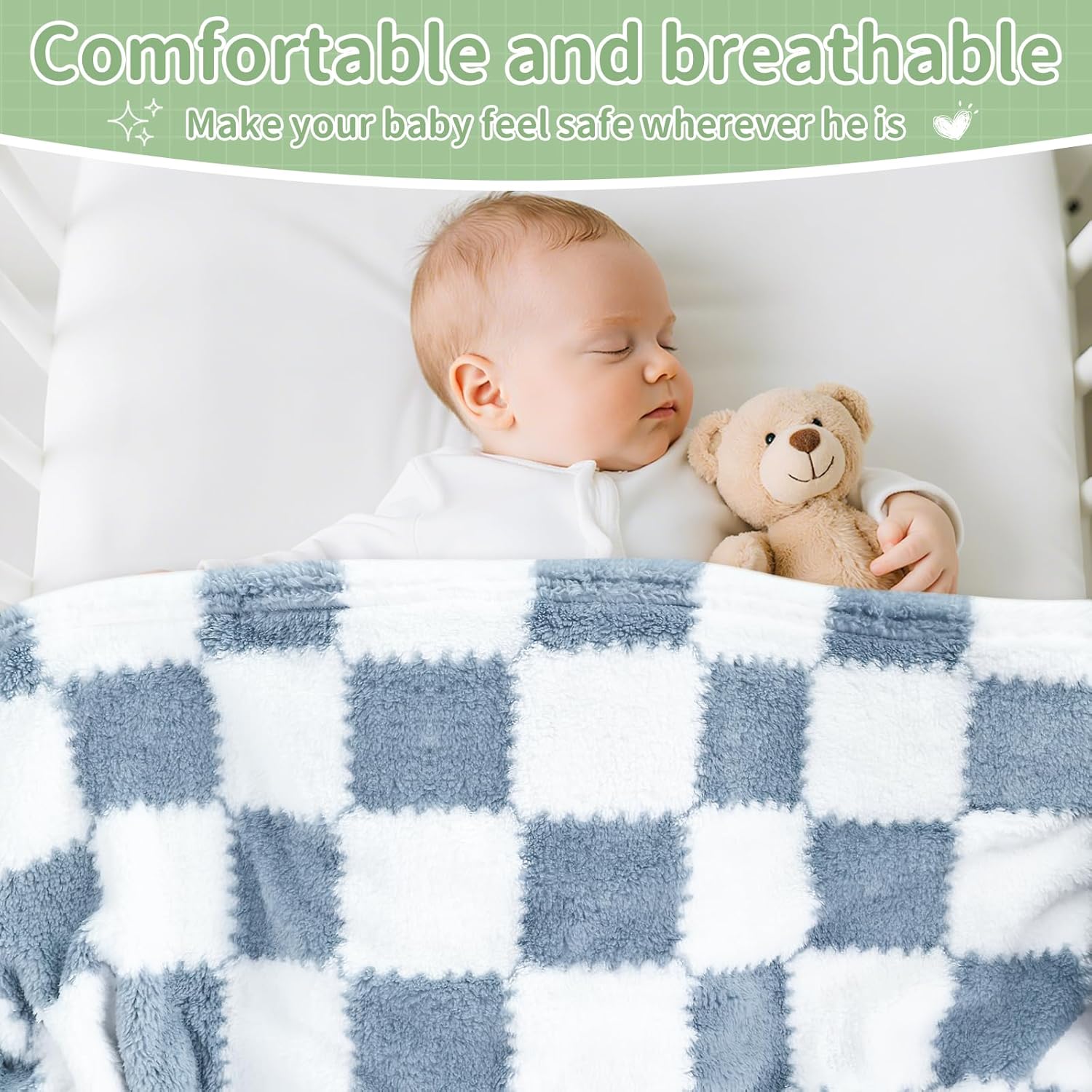 Regine Switzerland Checkered Baby Blanket - Soft Fleece for Boys | 2-Pack, 28 x 40 Inches, Ideal Newborn Gift