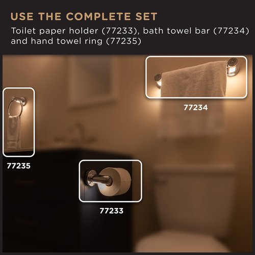 Enbrighten Towel Ring, Motion Sensing, Night Light, Battery Operated, Bathroom Lighting, Towel Holder, Hand Towel Holder, Towel Hanger for Bathroom, Kitchen, Chrome, 77235-P1