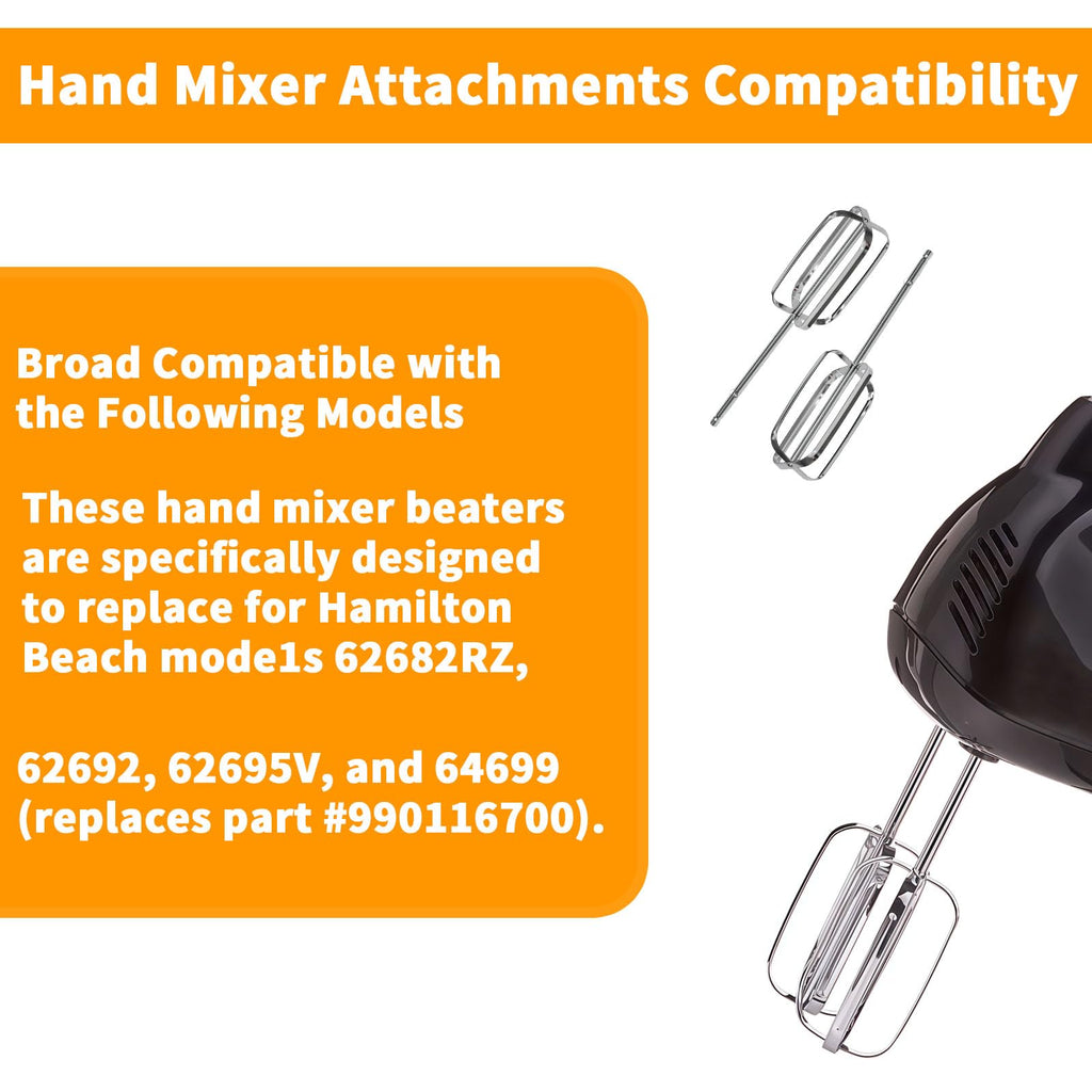 3MIRRORS Hand Mixer Beaters for Hamilton Beach Hand Mixers 62682RZ, 62692, 62695V, 64699, Stainless Steel stand mixer whisk Replacement Attachments 2-Pack