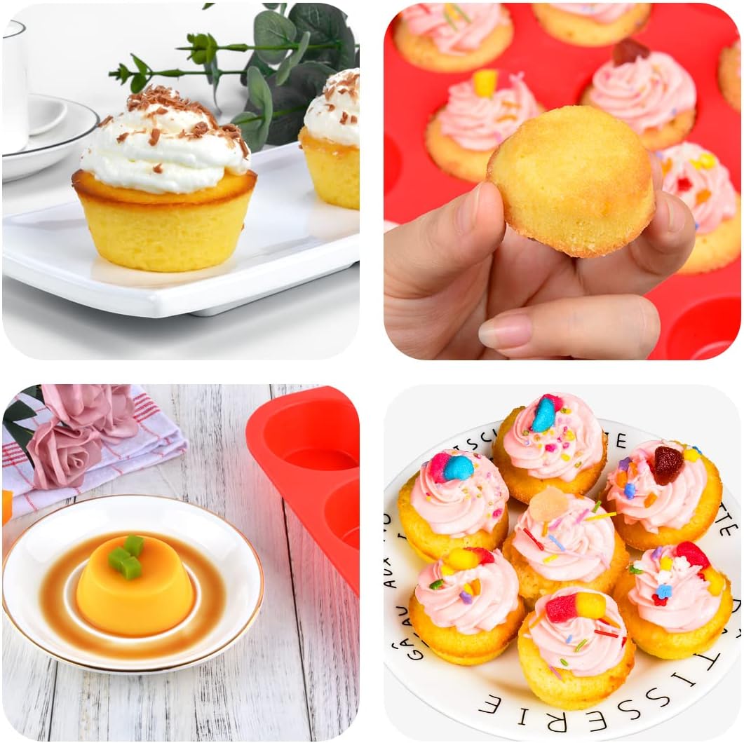 Silicone Muffin Pan Set by [Brand Name] - Mini 24-Cup & Regular 12-Cup Baking Tins for Egg Bites
